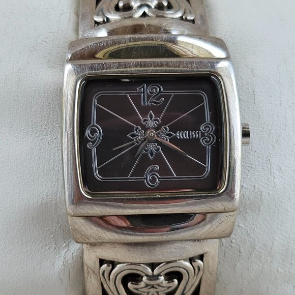 Ecclissi Women Wristwatch Sterling Silver w Brown Genuine Leather Accent band Accessories